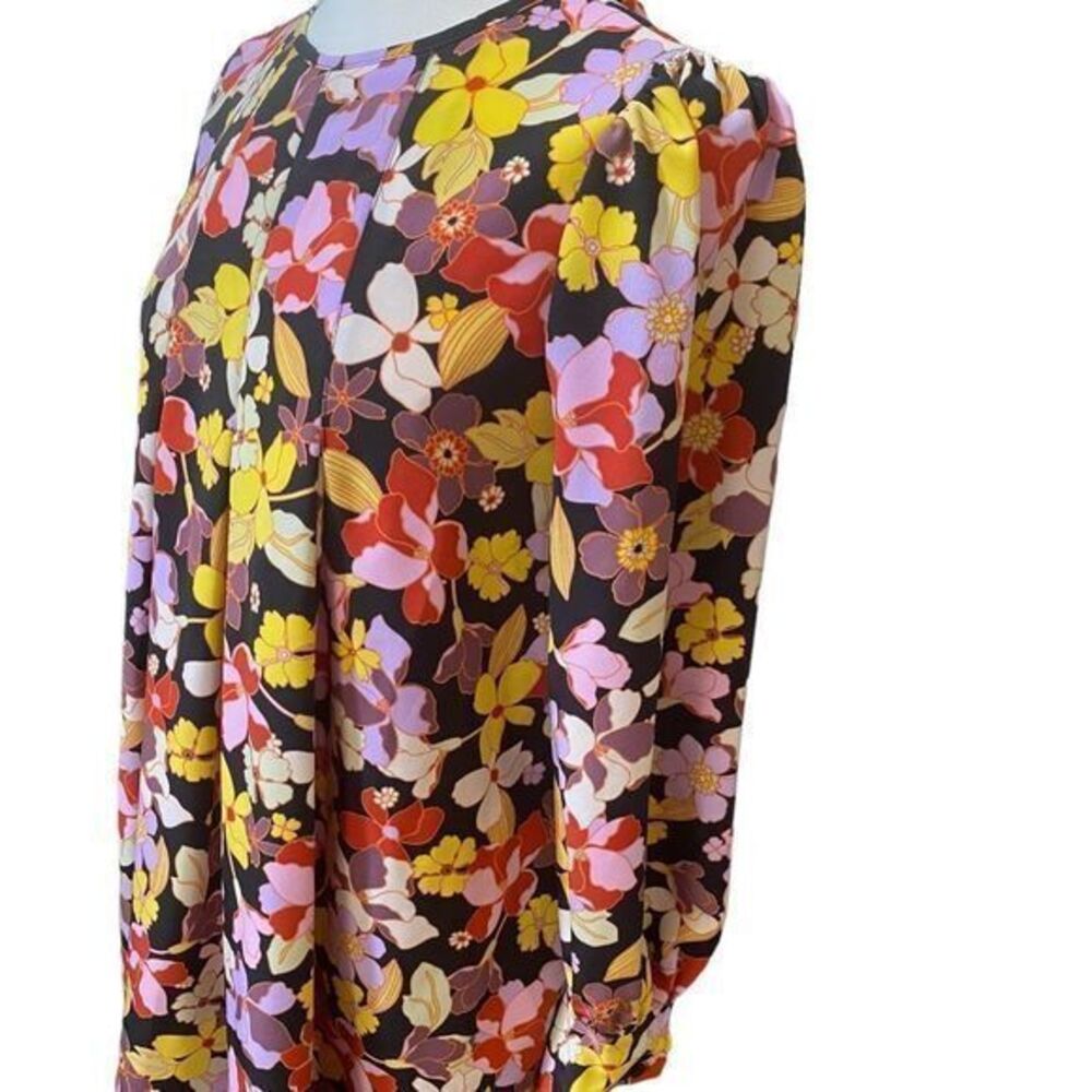 WHO WHAT WEAR FABULOUS FLORAL PLEATED BODICE W AMAZING SLEEVES (XS)